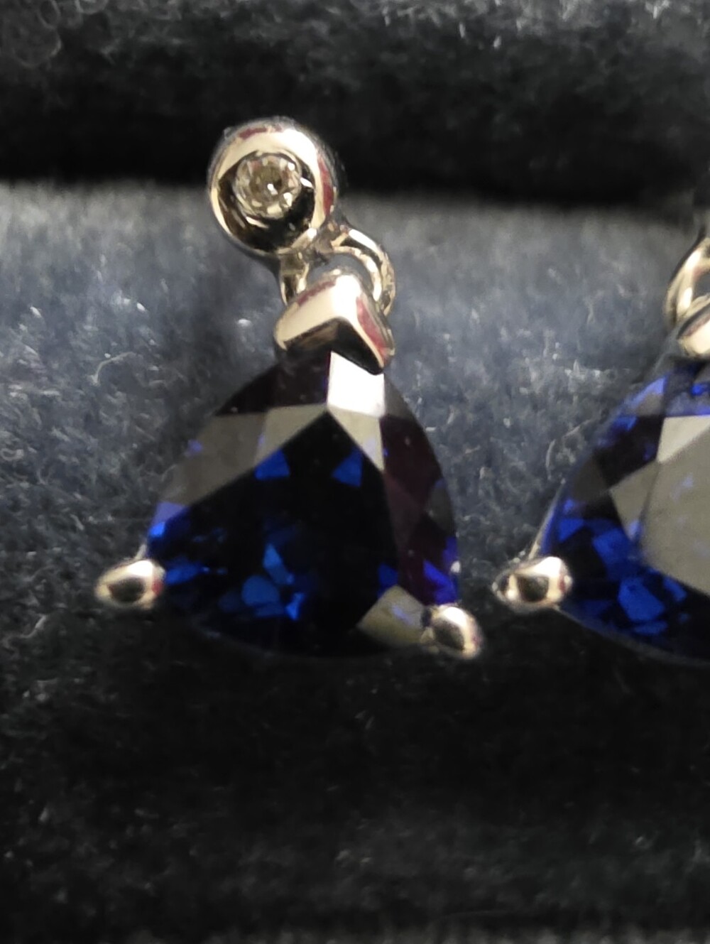 10k Sapphire, Diamond White Gold Earrings - Picture 3 of 11